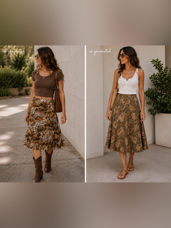 Dresses & Skirts - BUNDLE 2 Skirts: Reversible Skirt, Paisley and Animal Print + Green Lace Skirt